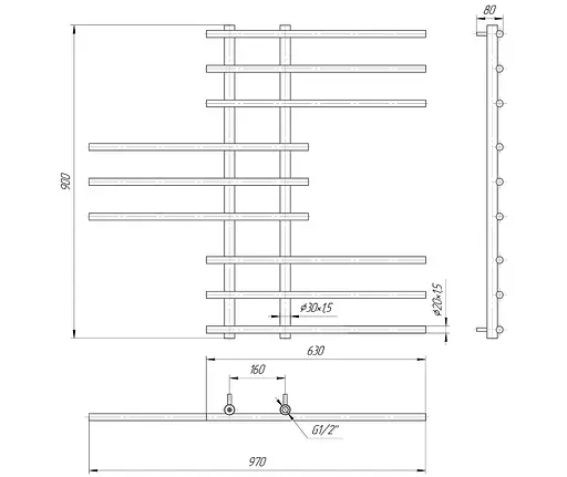 Водяна рушникосушка Mario Симфонія 900x970/160, Хром - фото 2
