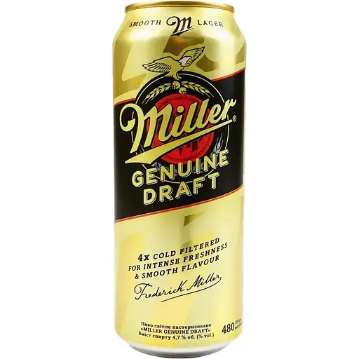 Пиво Miller Genuine Draft, світле, 4,7%, 0,48 л, з/б