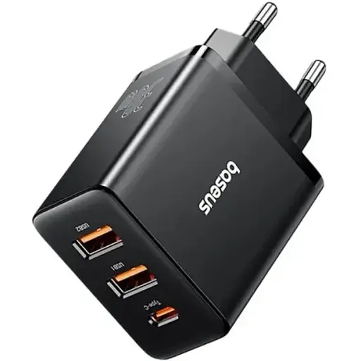 Зарядний пристрій адаптер живлення на 3 порти Baseus Cube Fast Charger 2U+C 30 W чорний - фото 1