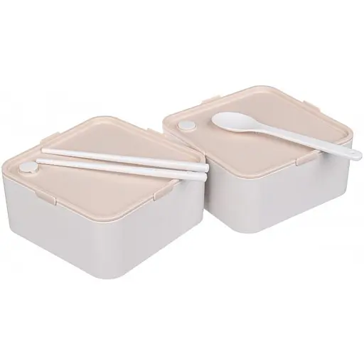 Ланч-бокс Laprida двоярусний з ложкою та паличками 1400 мл бежевий (64-21-816) - фото 3