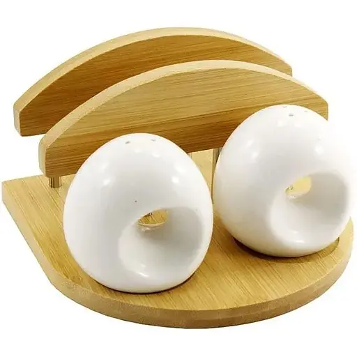 Набір для спецій Interos сільничка, перечниця, серветниця на бамбуковій підставці порцелянові PJ01827