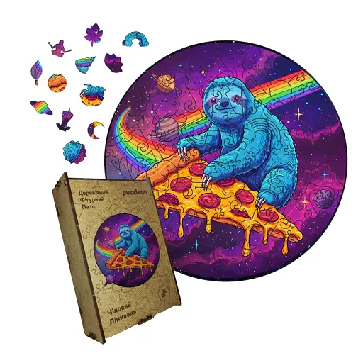 Дерев'яний фігурний пазл Чіловий Лінивець, А5, Дерев'яна коробка 35 елементів