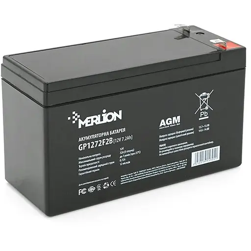 Акумуляторна батарея MERLION AGM GP1272F2B 12 V 7,2 Ah ( 150 x 65 x 95 (100) ) Black Q10