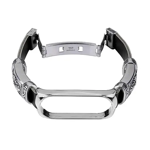 Ремешок винтажный Carprie для фитнес-браслета Xiaomi Mi Band 5 и 6 Type B Black silver - фото 4