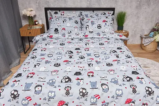 Пододеяльник Moon&Star Бязь Gold Люкс Owls Gray Полуторный Евро 160x220 см - фото 2