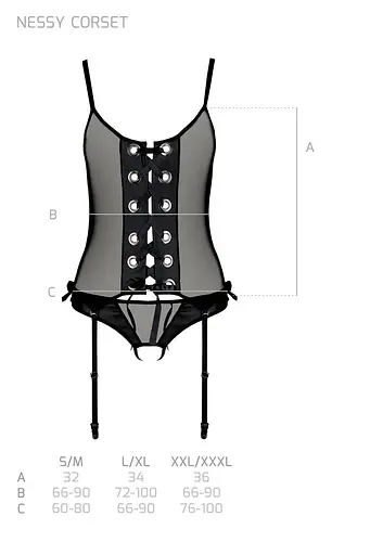 Корсет зі шнурівкою Passion NESSY CORSet XXL/XXXL black стрінги з відкритим доступом пажі для панчіх - фото 7