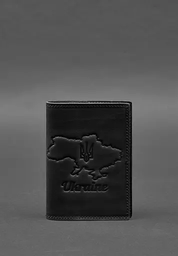 Кожаная обложка для паспорта с картой Украины черный Crazy Horse - фото 2