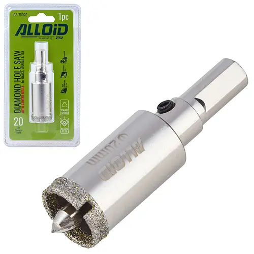 Свердло корончате Alloid Building Tools алмазне по склу та кераміці 20 мм з центрувальним свердлом (GS-70020) - фото 2