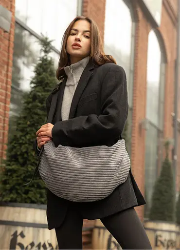 Женская сумка Sambag HOBO Bag-glove тканевая графитовая 50×28×5 см (53400809) - фото 3