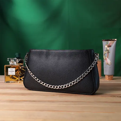 Сумка женская багет Shvigel с цепочкой и съемным ремешком из зернистой натуральной кожи 26.5х15х5.5 см sum0027034 - фото 9