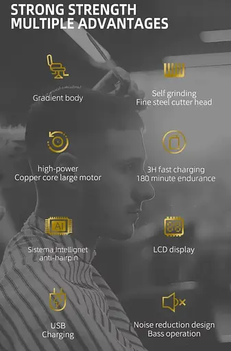 Аккумуляторная мужская машинка для стрижки волос Daling DL-0061 5Вт 2000 мАч ЖК дисплей зеленый/коричневый - фото 2