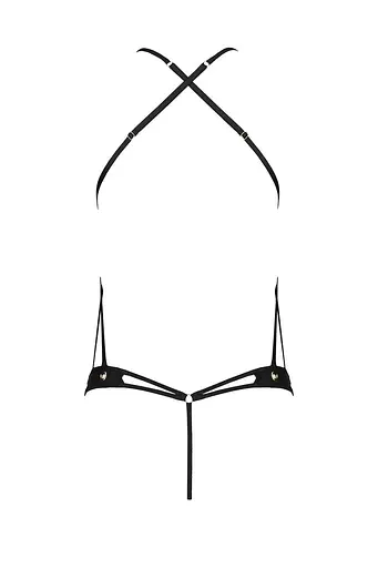 Боді з відкритим доступом Passion TASMINA Body XXL/XXXL black екошкіра шнурівки ажурні мережива - фото 4