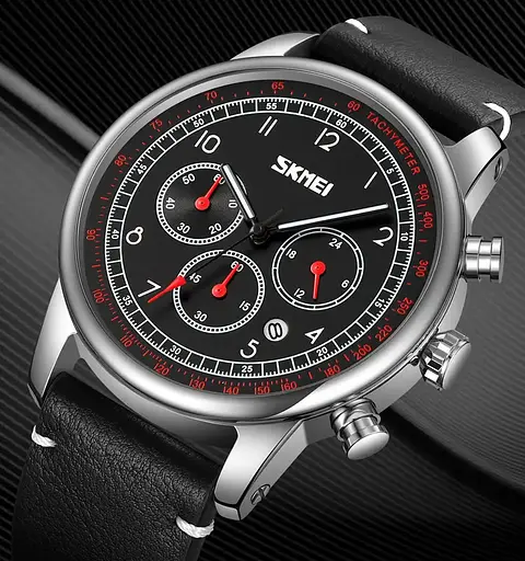 Часы наручные классические Skmei 9318 (Черный с черным циферблатом) - фото 3