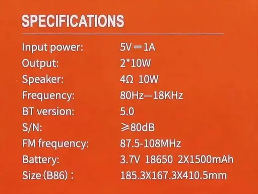 Портативная колонка BKK B86 Акустическая система 20 Вт 2 x 4" RGB подсветка 3000 мАч TF Card Черный - фото 6