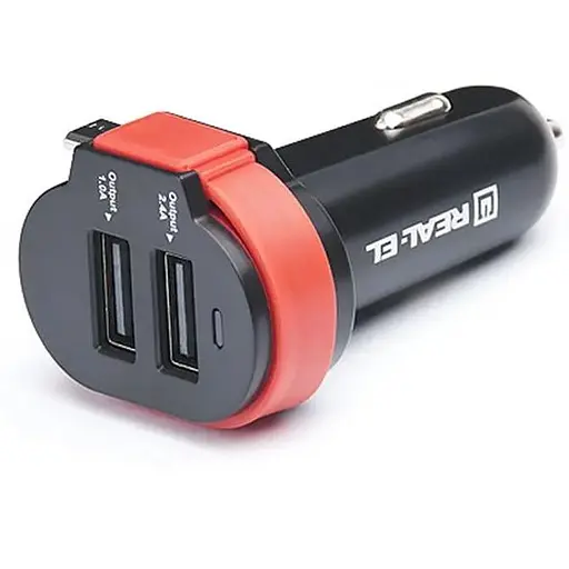 Автомобільний зарядний пристрій Real-El CA-35 (3USBx3.4A) Black/Orange + кабель microUSB - фото 6