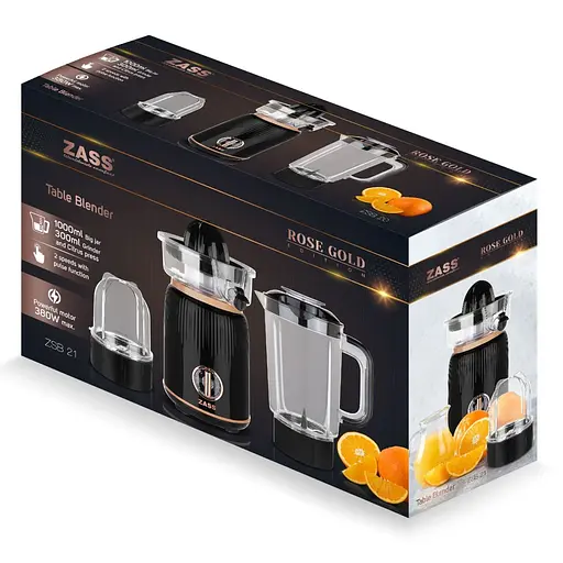Блендер Zass ZSB 21, 2 швидкості, 1 літр, 380 Вт, Чорний / Золотий - фото 2