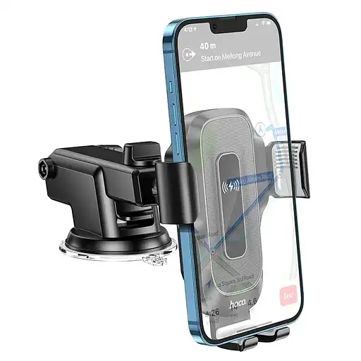 Автотримач для телефона з БЗП HOCO HW3 Wise automatic induction wireless fast charging car holder(center console) Black - фото 6