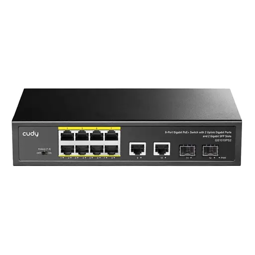 PoE-коммутатор 12-портовый неуправляемый Cudy GS1010PS2 гигабитный с 8 портами PoE+, 120W (73-00541)