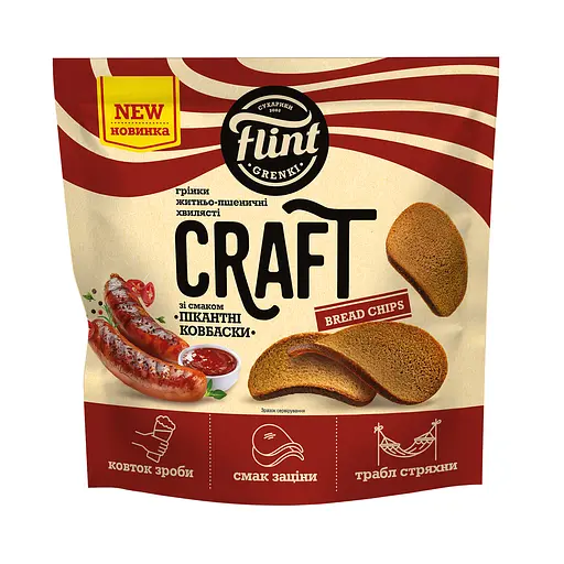 Гренки ржано-пшеничные волнистые со вкусом Пикантные колбаски Flint Craft Grenki 80 г