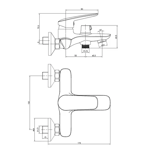 Змiшувач до ванни хром 35 мм Imprese Praha New 11030 new Хром - фото 2