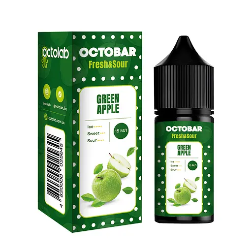 Набор компонентов для самозамеса солевой заправки Octobar Fresh & Sour 30 мл Green Apple Зеленое яблоко, 0-65 мг (17884)