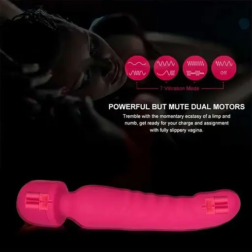 Вибратор двухсторонний силиконовый с подогревом Классический Dual Motor Vibe 23 см x 4,2 см фуксия - фото 8