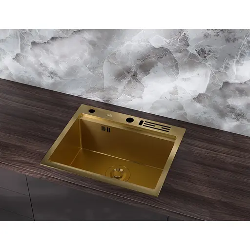 Мойка для кухни Nett NG-5747 золотая из нержавейки с PVD покрытием многофункциональная. - фото 4