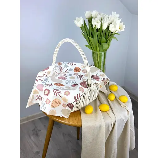 Пасхальное полотенце водоотталкивающее для корзины Пасхальные зайчики 70х40 см белый