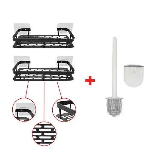 Набор металлических полок для ванной комнаты Fabrika ONIX 2 шт черный+подарок ершик для унитаза Fabrika PRACTIС White - фото 1