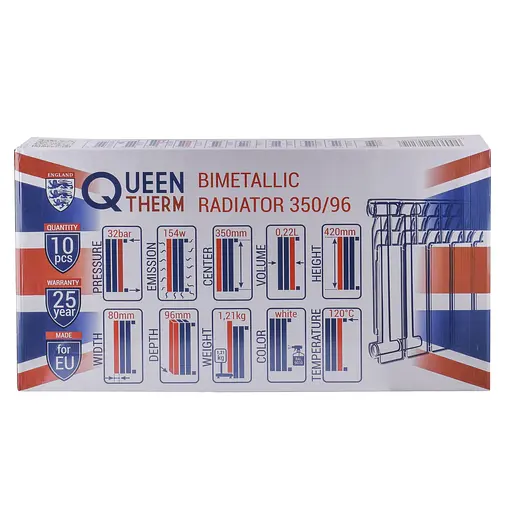 Радіатор біметалевий секційний Queen Therm 350/96 (кратно 10), Білий - фото 5