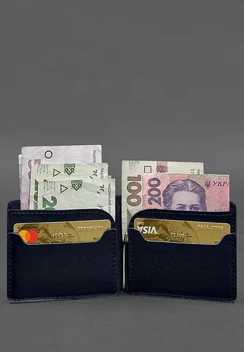 Кожаное портмоне 13.0 зажим синий краст - фото 3