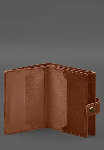 Кожаная обложка-портмоне для военного билета офицера запаса (узкий документ) Светло-коричневая - фото 3