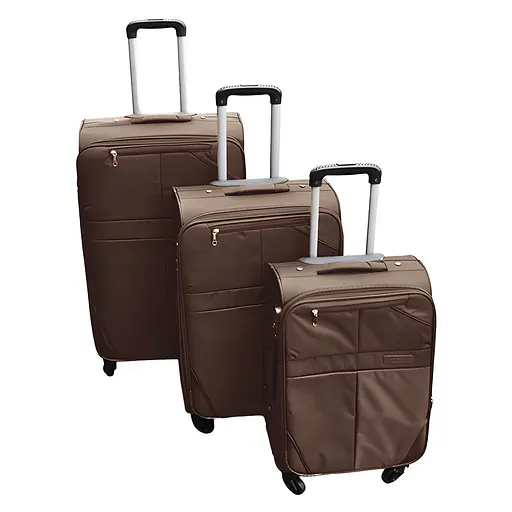 Набір тканинних валіз 3в1 з кодовим замком та телескопічною ручкою коричневий (24-292)