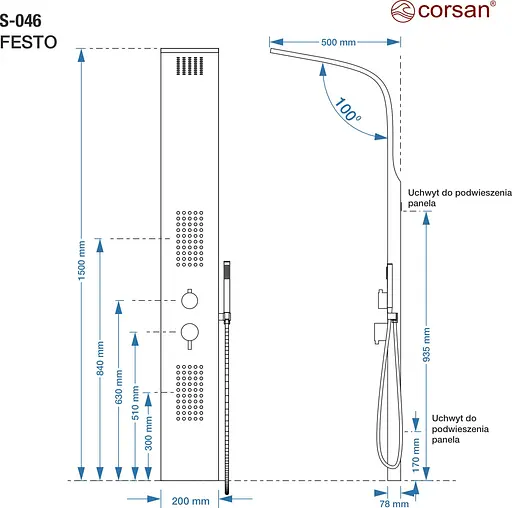 Душова панель Corsan Festo black S046MBL, Чорний матовий - фото 5