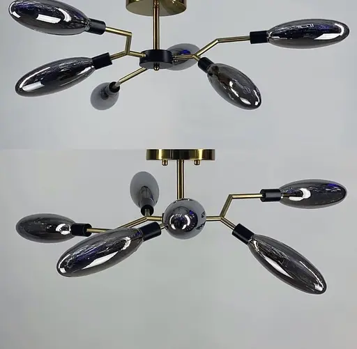 Люстра в корпусі латунь на 6 видовжених унікальних плафонів Line.F Колір плафона Графітовий - фото 1