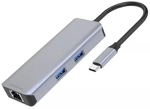 USB-хаб Proove Type-C-Хаб Iron Link 6 в 1 (2*USB3.0 + SD/TF + RJ45 + HDMI) серебристый (HBI700010004) - фото 1