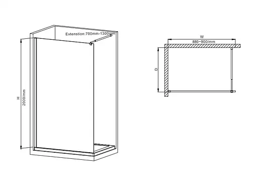 Душова перегородка Mixxus Premium Flat SP02-90x200-TR Black Walk-In прозоре скло 8 мм MI6855, прозоре, чорний матовий - фото 2