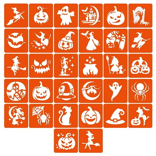 Набір трафаретів для біо-тату "Хелловін №3" hallowween-3-32, 32 трафарети 6х6 см