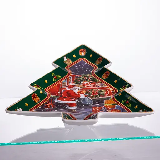Блюдо сервірувальне новорічне для закусок Santa 29 × 24 × 2 порцелянове Yiwu HP-SDHK-18 - фото 4