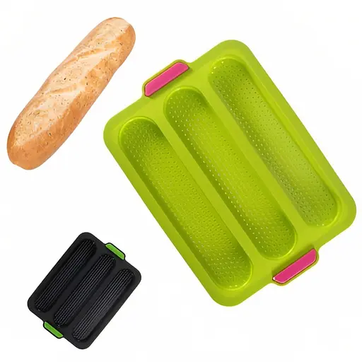 Форма для хліба та міні-багетів силіконова 35х24х2 см з силіконовим пензликом Салатовий 85263 - фото 2