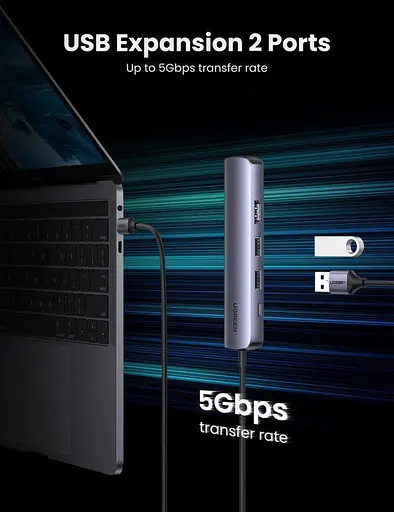 Usb розгалужувач хаб Ugreen CM418 Usb-C to 2xUsb 3.0+HDMI+RJ45 Ethernet Adapter+PD (10919) - фото 6