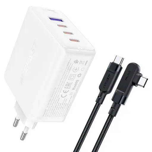Зарядний пристрій Acefast A37 USB/3 Type-C QC PD 100W білий + кабель Type-C to Type-C - фото 1