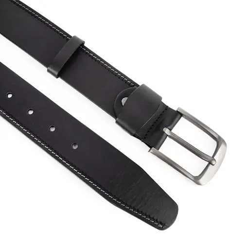 Ремень мужской черный кожаный батал SF-402 XXL (145 см) под джинсы - фото 2