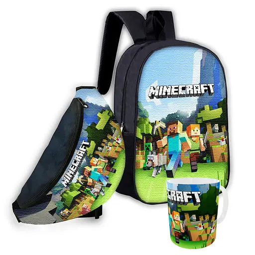 Набор детский Майнкрафт Крипер "Minecraft" рюкзак 36х27см сумка-бананка, кружка с принтом для мальчика (01556)