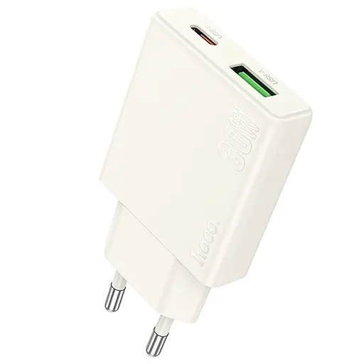 МЗП Hoco N45 Biscuit PD30W+QC3.0 (1USB-A/1C) + кабель Type-C to Lightning Moonlight white - фото 3