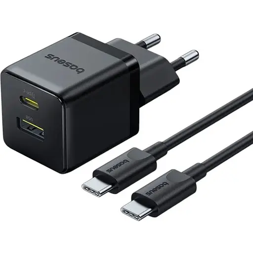 Мережевий зарядний пристрій Baseus Palm Fast Charger USB-A USB-C 30 Вт PD3.0 QC4.0 + кабель Type-C 60 Вт 1 м Black (P1011160A113-01)