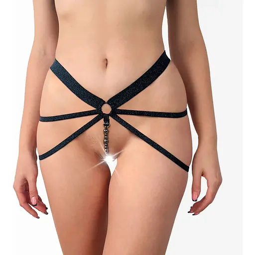 Сексуальні трусики з гальванічними перлинами Art of Sex - SEA, розмір XS-2XL, колір синьо-чорний