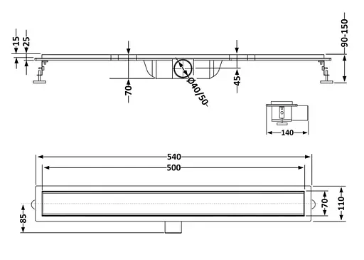 Линейный трап Qtap Taurus FA500 из нержавеющей стали, с сухим затвором QTTAUFA500 - фото 6