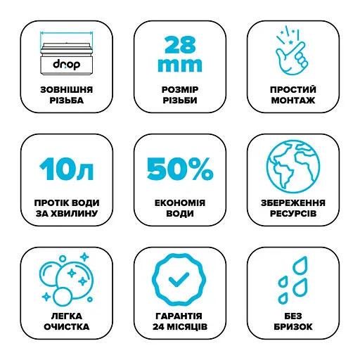 Водозберігаючий аератор Drop SP280T для змішувача - Економія 50%, 10 л/хв, зовнішня М 28 мм - фото 7