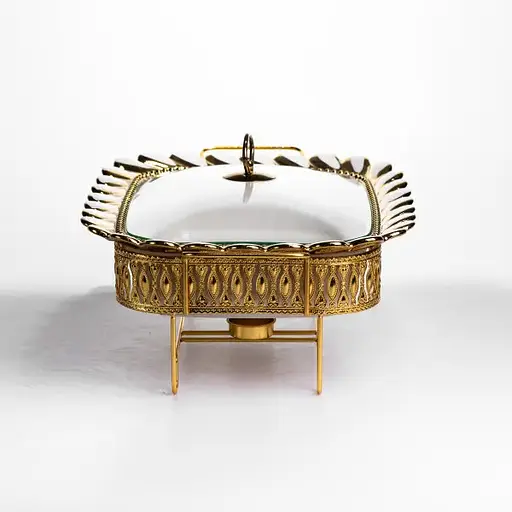 Мармитница фарфоровая Yiwu Tiffany 2 л квадратная со стеклянной крышкой на металлической подставке 38х30х7 см с подогревом для первых блюд SX42-3 - фото 4